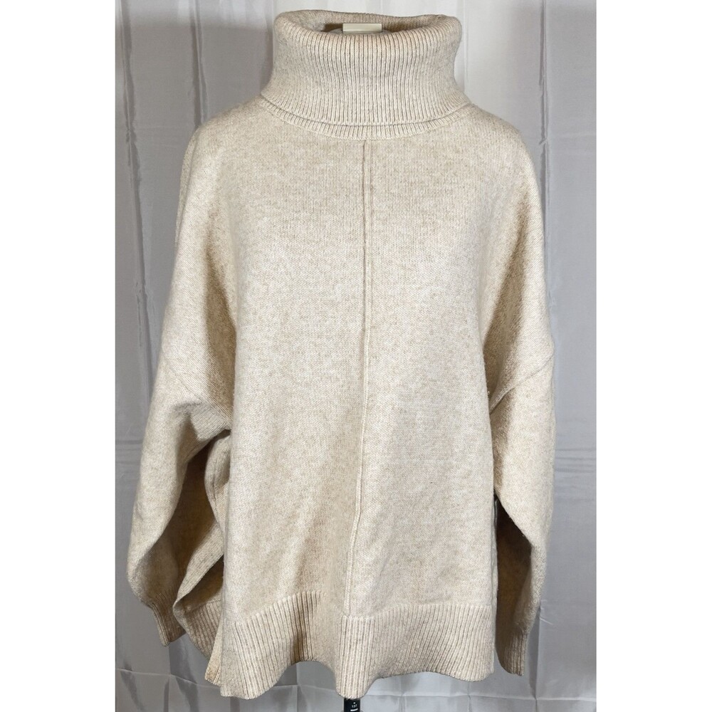 H&M Turtleneck Sweater White Wool Blend Knit Oversize Pullover Women's Size XL